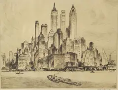 Nat Lowell, The Tip of Manhattan, Etching - Plate: 10 in. x 12 1/2 in