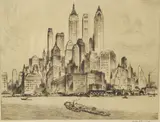 Nat Lowell, The Tip of Manhattan, Etching - Plate: 10 in. x 12 1/2 in
