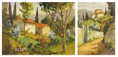 Renzo Paoletti, Stradina Presso Fiesole, Oil on masonite - The first: 4 3/4 in. x 3 1/2 in.; the second: 3 1/2 in. x 4 3/4 in