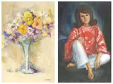 Chiro, Flowers in a Blue Vase, Oil on canvas