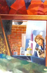 Joseph Kabriel, Man with Cat, Oil on canvas
