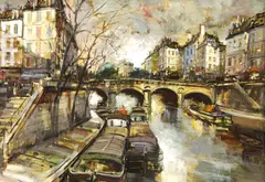 F. Doumerque, Pont Saint Michel, Oil on canvas