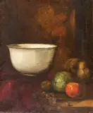 White Bowl with Harvest Apples by French School, Oil on canvas, sold Apr 2005