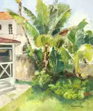 Valerie Jackson Shubik, Florida House with Palm Trees, Oil on board