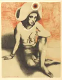 Helmut Kies, Setzener Harlequin (Seated Harlequin), Color lithograph