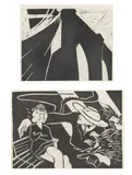 John Shaw, BROOKLYN BRIDGE AND PARK BENCH: TWO WORKS, both signed and dated 83 lower right, Woodblock print