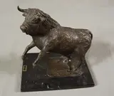 R. Juárez, Rearing Bull, Bronze with dark brown patina on a black marble base - Height: 12 1/2 in