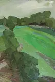 Victoras Binkis, View Over Distant Hills with Road, Oil on board
