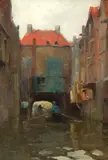 Edmund Aubrey Hunt, Canal Scene in Dordrecht, Oil on canvas