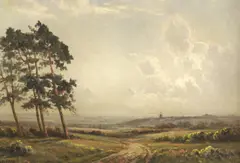 Edwin Harris, Landscape with Distant Windmill, Oil on canvas