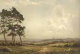 Edwin Harris, Landscape with Distant Windmill, Oil on canvas
