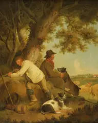 George Morland, Untitled, SHEPHERDS WITH THEIR DOGS, oil on panel
