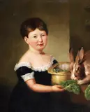 George Henry Harlow, Untitled, CHILD AND RABBIT, oil on canvas