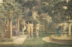 Sir Edward Poynter, A Visit to Aesculapius, Watercolor on paper laid down on canvas under glass