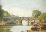 Adolphe Faugeron, Bridge on the Seine, Oil on board - Approx. 7 x 11 inches