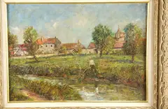 Man Fishing at Village Edge by Adolphe Clary-Baroux, Oil on canvas, sold Apr 2005