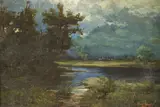 Pierre Gautier, Moonlight Landscape, Oil on canvas