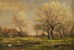 L. Princep, Apple Blossoms on Country Farm, Oil on canvas
