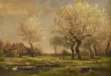 L. Princep, Apple Blossoms on Country Farm, Oil on canvas