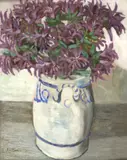 Jan Adam Zandleven, Untitled, BOUQUET OF PURPLE FLOWERS IN BLUE AND WHITE VASE, signed lower left. oil on canvas