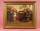 Adolf Reich, Young Austrian Couple Meeting with Priest, Oil on board