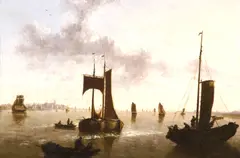 Aelbert Cuyp, Ships in a Harbor, Oil on canvas