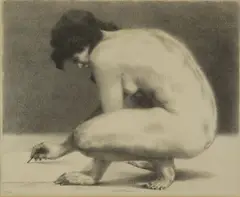 Joseph Hirsch, Crouching Nude with Pencil, Lithograph