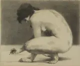 Joseph Hirsch, Crouching Nude with Pencil, Lithograph