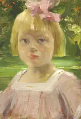 Marie de Forde Keller, Little Girl with Pink Bow, Oil on canvas