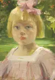 Marie de Forde Keller, Little Girl with Pink Bow, Oil on canvas