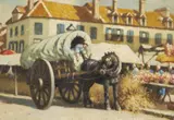 Frank Russell Green, Maiden with Horse Cart at Flower Market in France, Oil on canvas backed by board