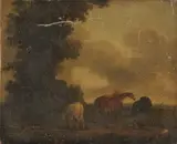 Four Horses at Pasture by English School, FOUR HORSES AT PASTURE, oil on canvas, sold Jun 2005