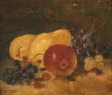 Apples by English School, AND GRAPES, oil on board, sold Jun 2005
