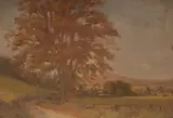 Untitled by English School, LANDSCAPE WITH CURVING ROAD AND TREE, oil on panel, offered Jun 2005