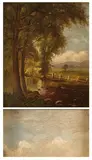 Untitled by English School, TREES BY A STREAM, oil on board, sold Jun 2005