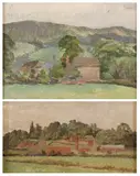 Untitled by English School, LANDSCAPE WITH MOUNTAINS AND COTTAGES, oil on canvas, sold Jun 2005
