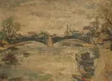 Francis Bellias, The City Bridge, Oil on canvas