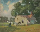 Ruth L. Osgood, Drying the Laundry, Oil on board