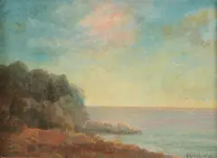 John Ribchester, Sunlit Coast at Dawn, Oil on board