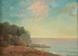 John Ribchester, Sunlit Coast at Dawn, Oil on board
