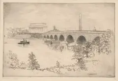 F. Dano Jackley, Memorial Bridge with Washington Monument and Lincoln Memorial, Etching - Plate: 9 in. x 12 1/2 in