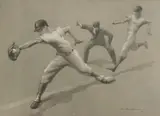 Aaron von Munchhausen, 'He'S Out!' : Baseball Scene', Charcoal and white chalk on paper
