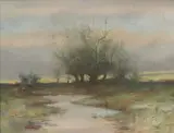American School, Untitled, TONALIST LANDSCAPE WITH TREES, pastel on paper