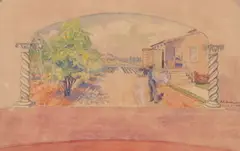 A. E. Bohnard, Untitled, MURAL STUDY: FARM AND LEMON TREES, watercolor