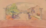 A. E. Bohnard, Untitled, MURAL STUDY: FARM AND LEMON TREES, watercolor