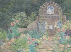 Mary King Porter, Untitled, IMPRESSIONIST GARDEN WITH DELLA ROBBIA PLAQUES, watercolor