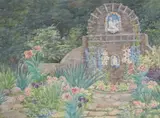 Mary King Porter, Untitled, IMPRESSIONIST GARDEN WITH DELLA ROBBIA PLAQUES, watercolor