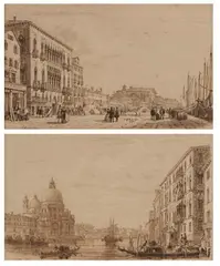 Giovanni Pividor, VENETIAN SCENES: A PAIR, both signed and dated 1847 lower right, Sepia ink on paper