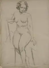 Female Nude by Edmund Quincy, SEATED, charcoal on paper, offered Jun 2005