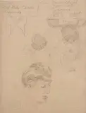 Edmund Quincy, CHARACTER SKETCHES WITH GROCERY LIST, estate stamped on reverse, Graphite on paper